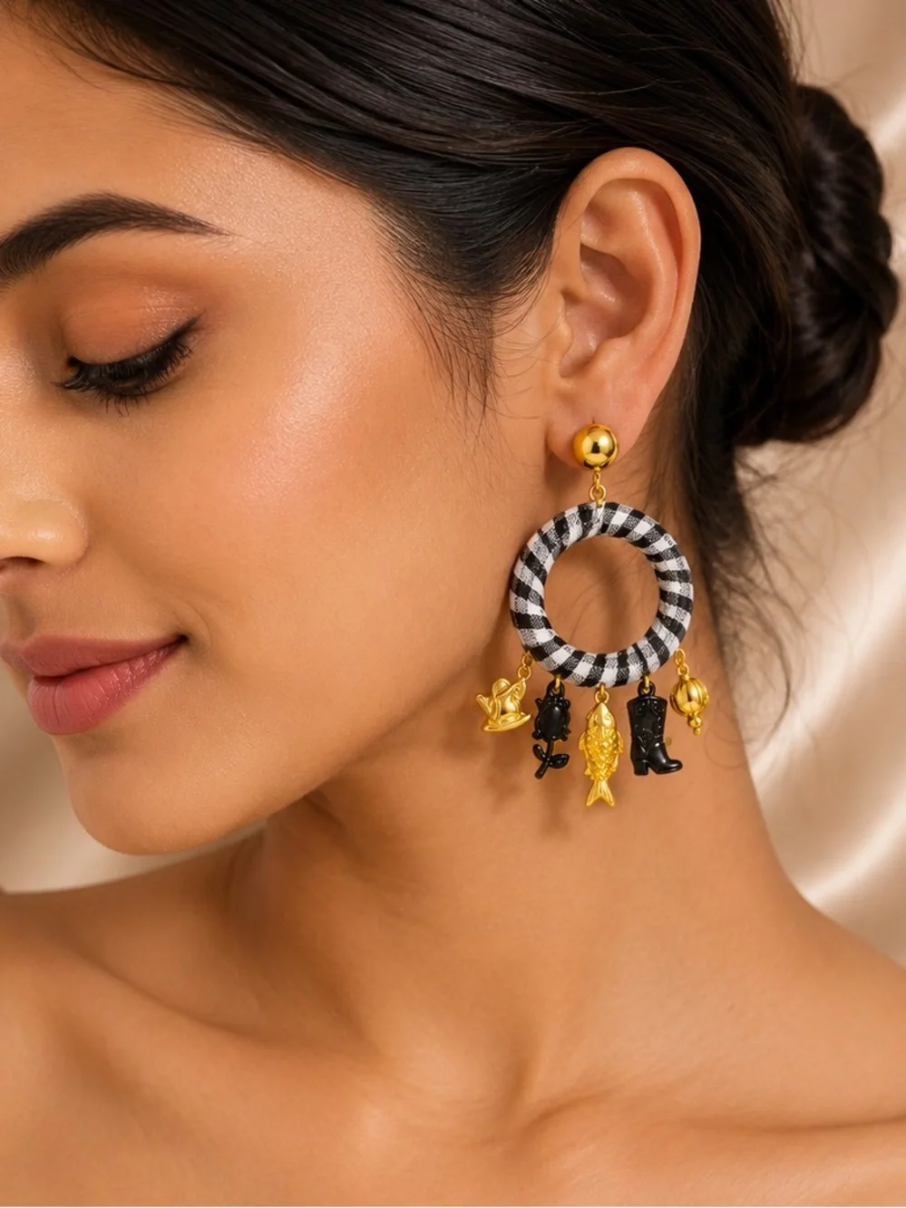 Classic Checkered Charms Drops Earrings